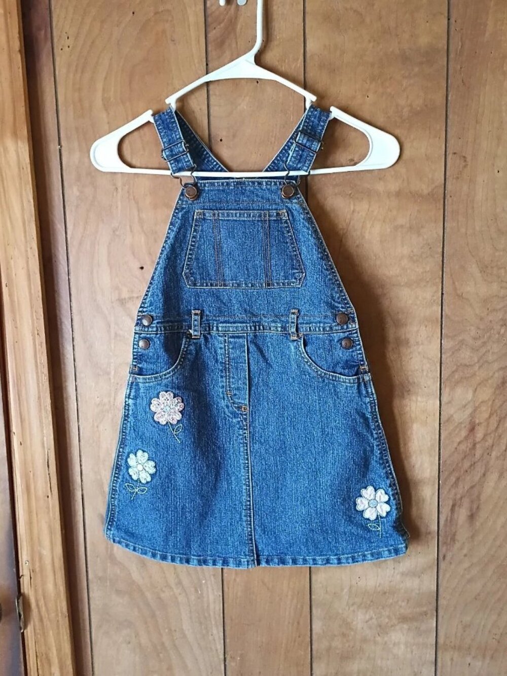 Gymboree Girls Denim Jumper Dress Size XL Blue Jean Floral Embroidered Cotton